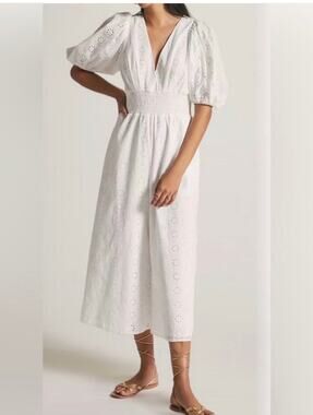 Anthropologie Hutch White Eyelet Smocked Romantic Jumpsuit in White, Small